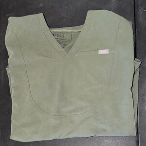 Figs Olive V-Neck Over Sized Long Sleeve Scrub Top